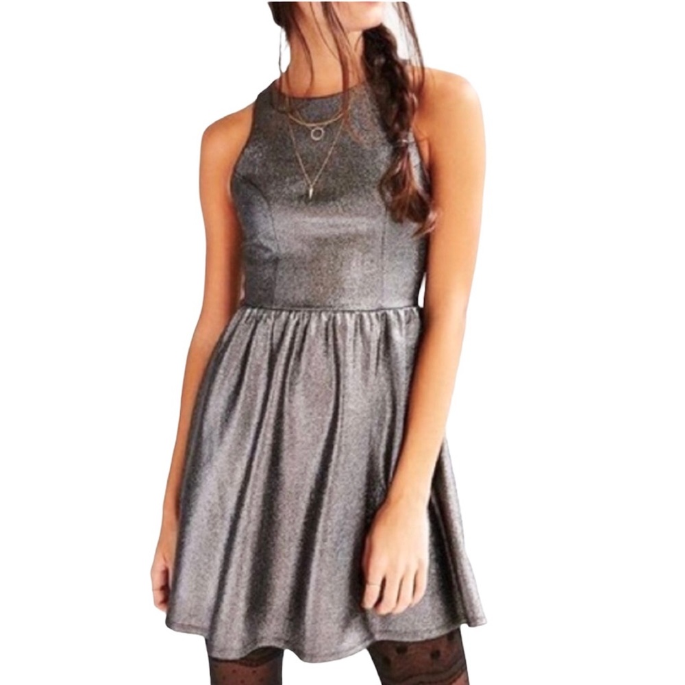 Urban Outfitters Kimchi Blue Silver Metallic Racerback Dress Size L